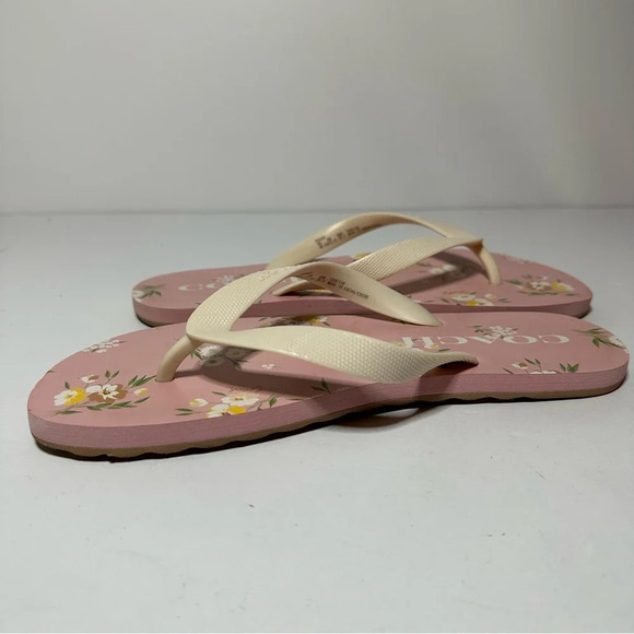 Coach Womens Flip Flops Floral Pattern Pink/Tan Size 8B (FG3437) - Picture 4 of 9